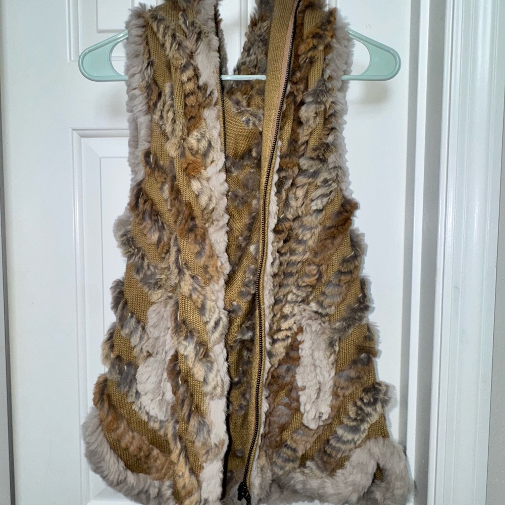 Italian Rabbit Fur Vest - Brown and Tan